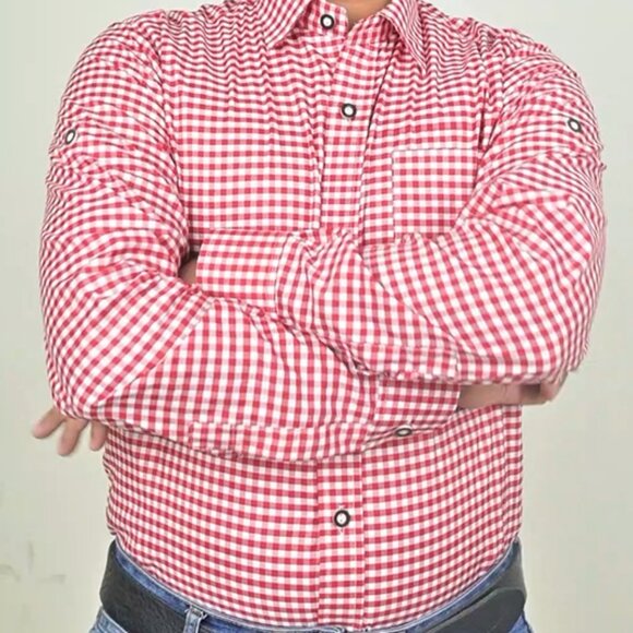 Red Bavarian Checked Button Down Shirt | Oktoberfest Costume | German Outfit - Picture 4 of 5